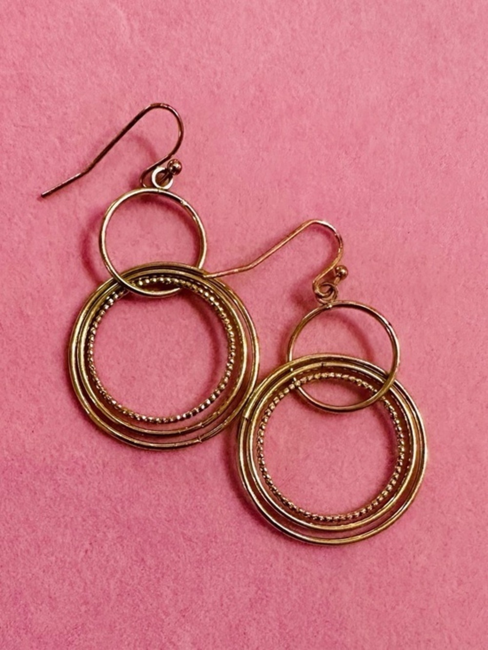 Gold Tone Double Hoop Dangle Earrings